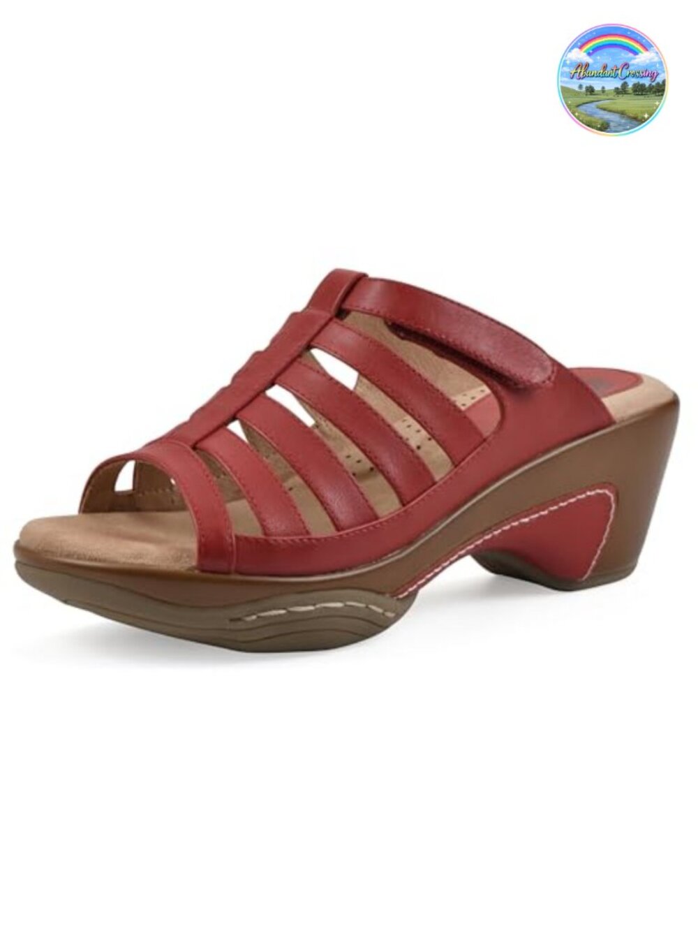 Women's Strappy Cage Slide Sandal Wedge Heel Adjustable Velcro